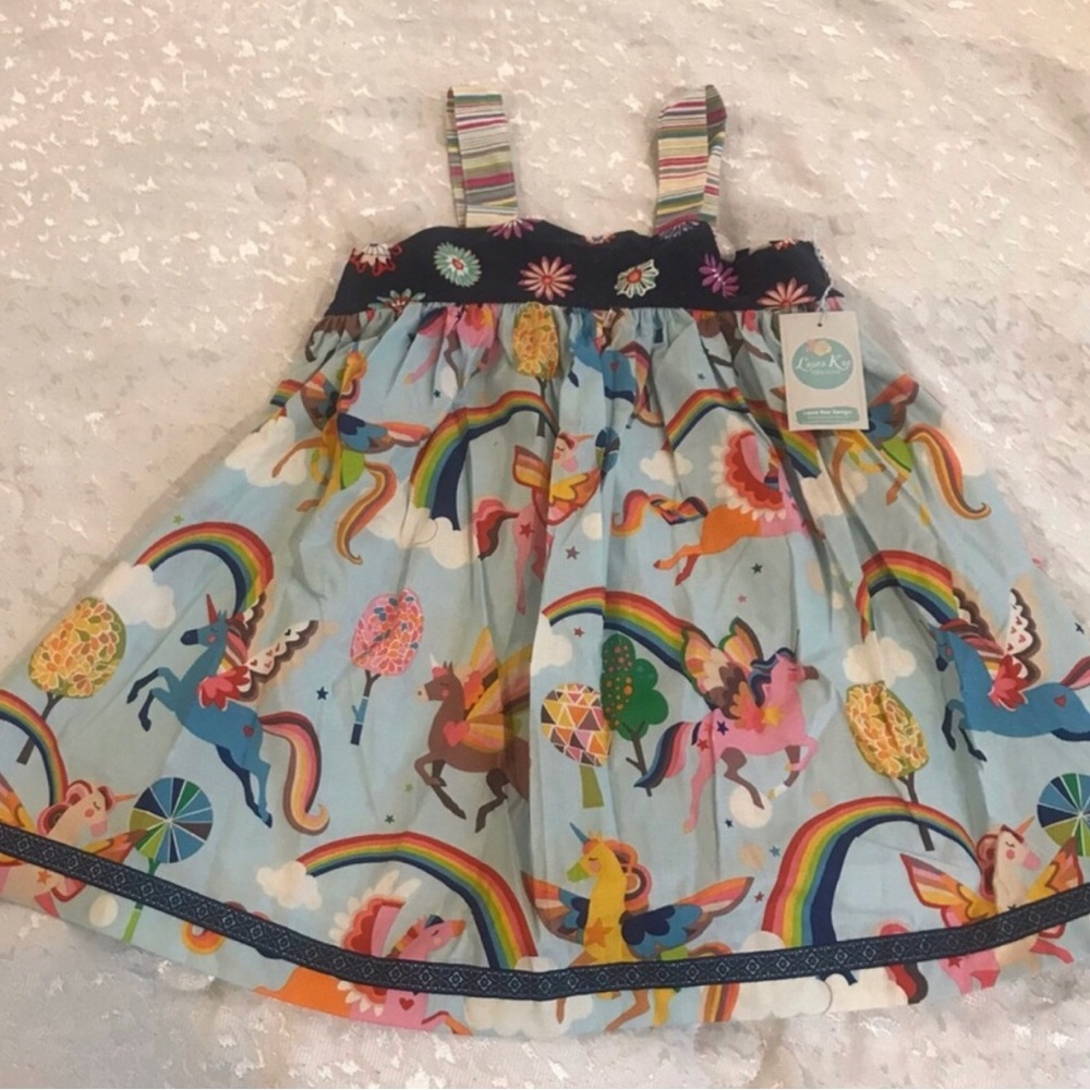 Light Blue Unicorn & Rainbow Girls Sundress by Laura Kae Size 10 NWT